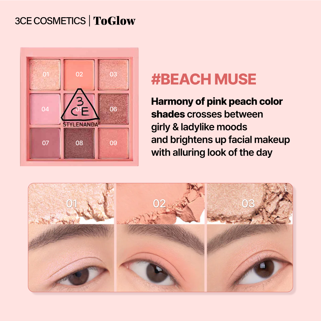 [3CE] Multi Eye Color Palette - Beach Muse | Coral-Pink Palette for Fresh Radiant Eyes