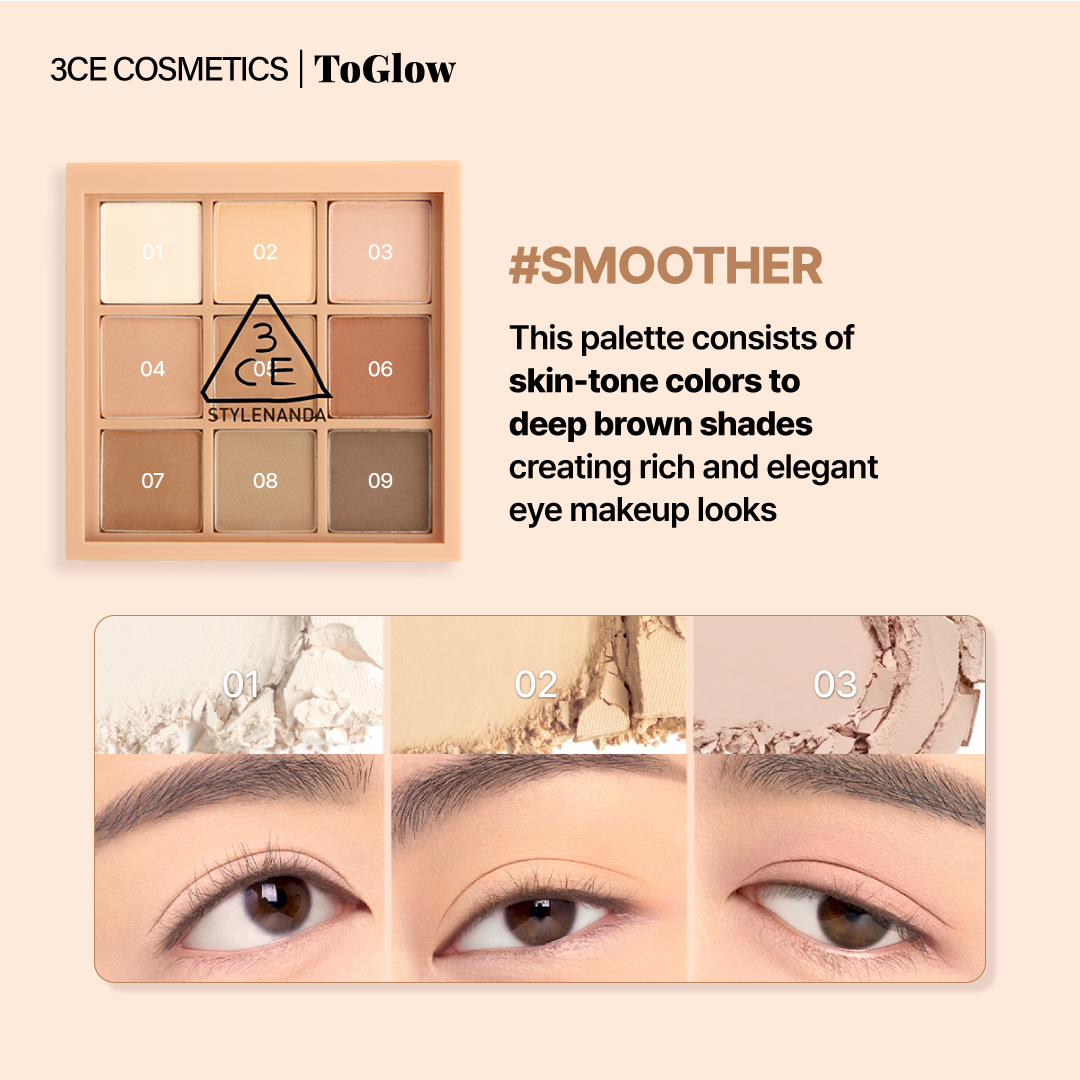 [3CE] Multi Eye Color Palette - Smoother | Warm Nude Palette with Versatile Matte Shades