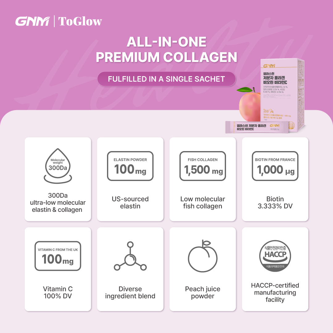 GNM Elastin Low Molecular Collagen Biotin Vitamin C | Beauty Support for Skin, Hair & Nails