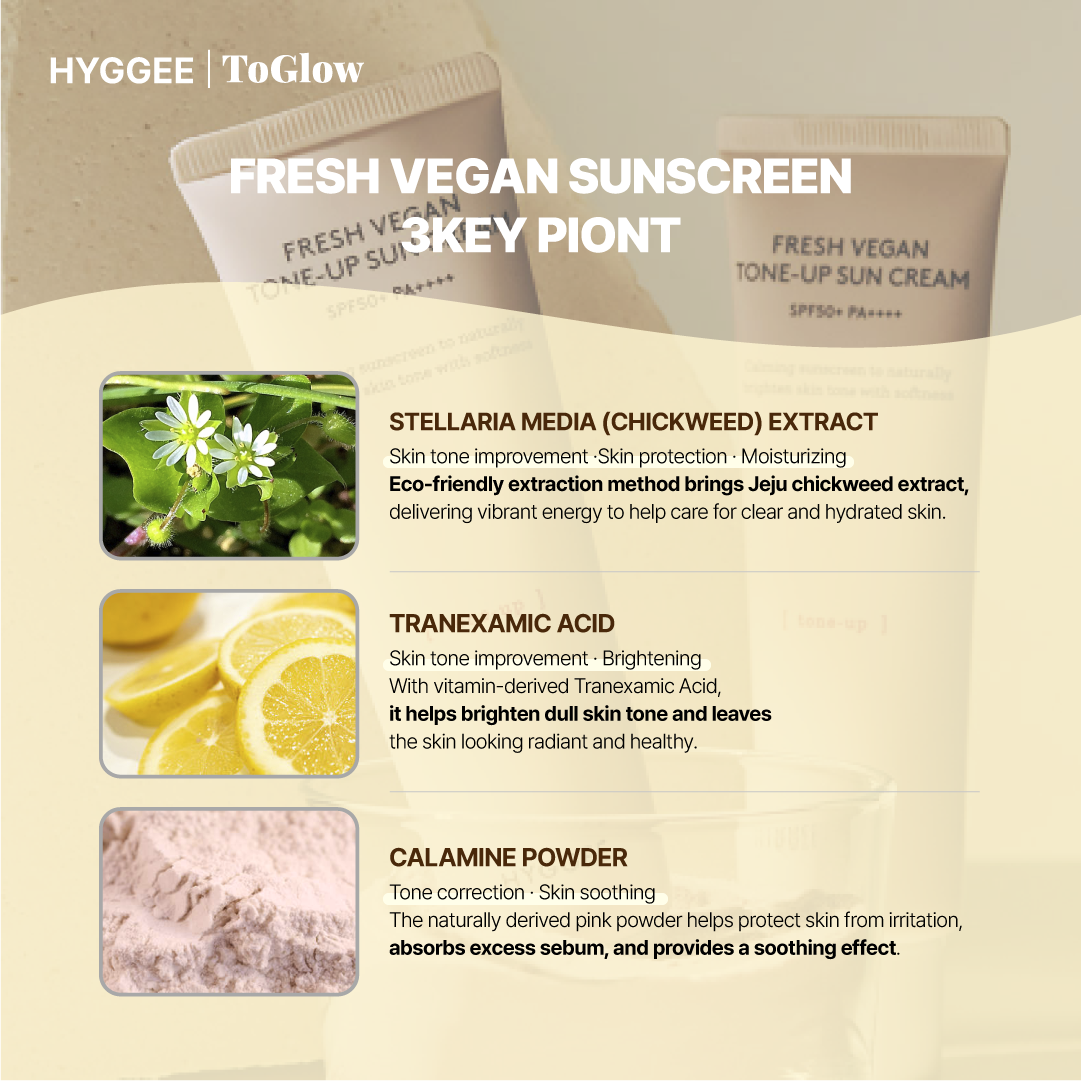 [HYGGEE] Fresh Vegan Tone-up Suncream 50ml SPF50+, PA++++ | Brightens Tone, Strong UV Defense