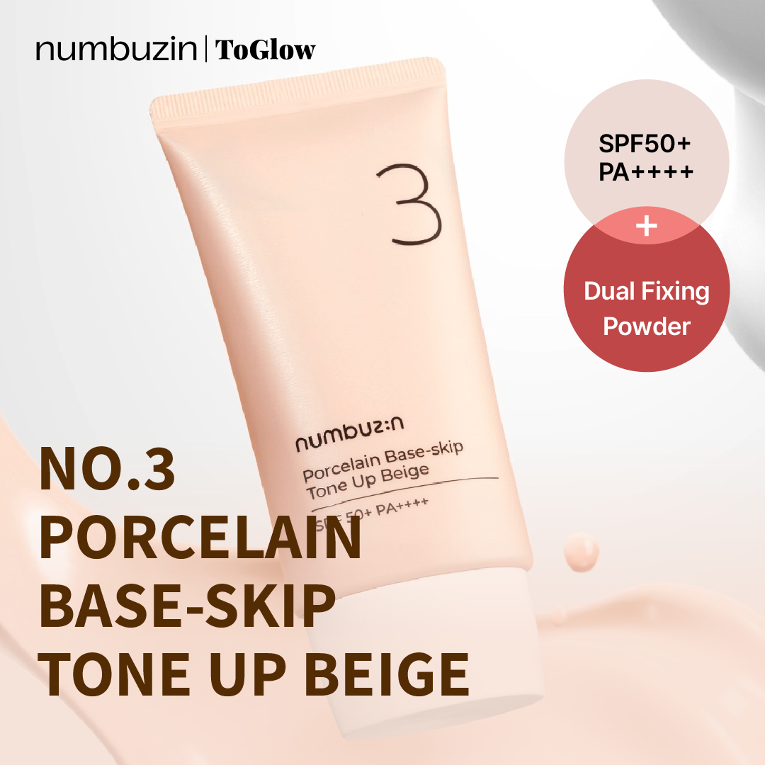 [numbuzin] No.3 Porcelain Base-skip Tone Up Beige SPF50+ PA++++ 50ml | Tone-Up Sunscreen & Skincare Base Beige