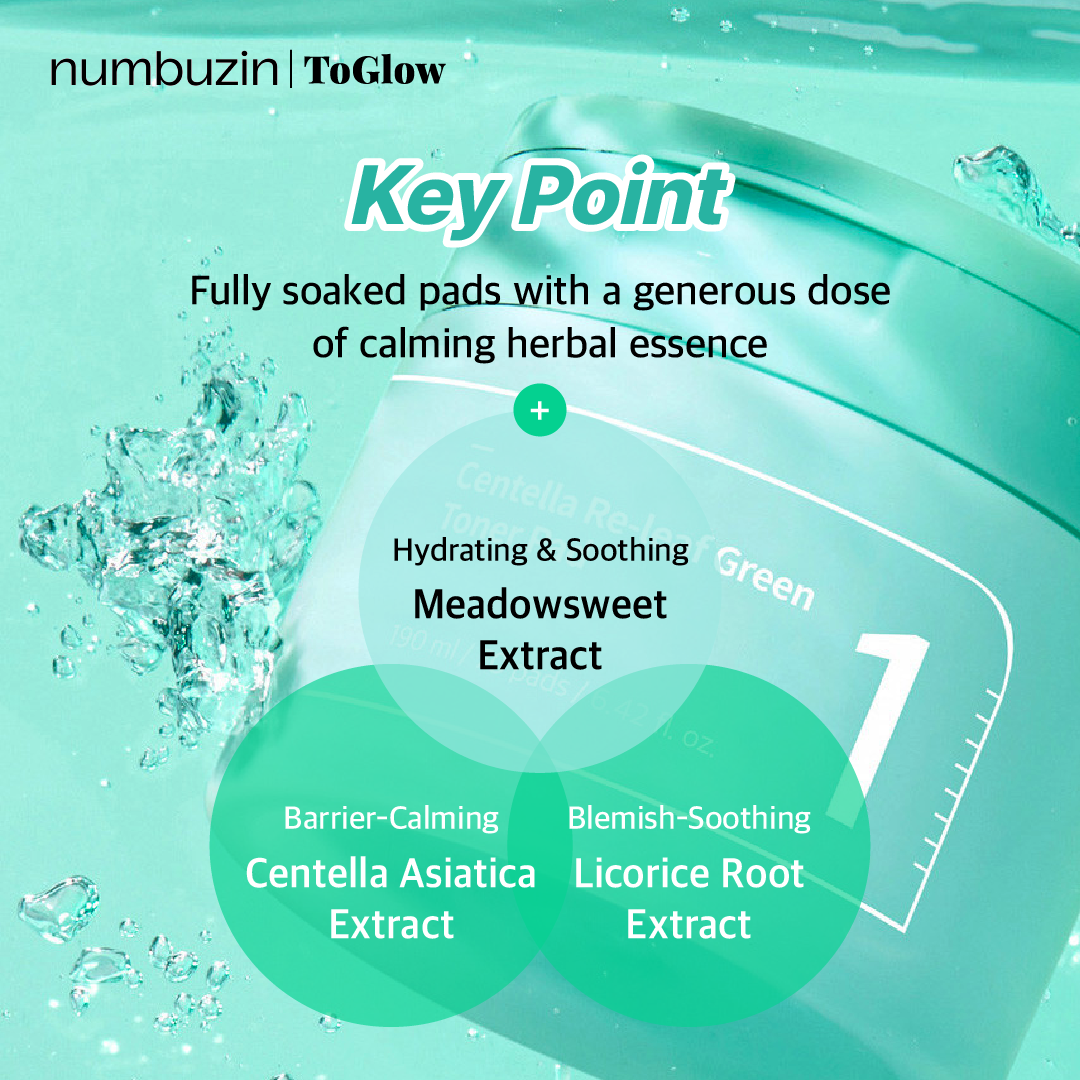 [numbuzin] No.1 Centella Re-leaf Green Toner Pad 70pcs | Centella Toner Pads for Skin Barrier Care