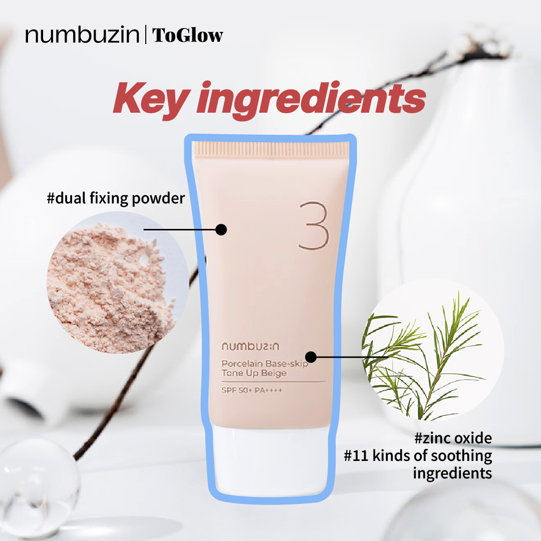 [numbuzin] No.3 Porcelain Base-skip Tone Up Beige SPF50+ PA++++ 50ml | Tone-Up Sunscreen & Skincare Base Beige
