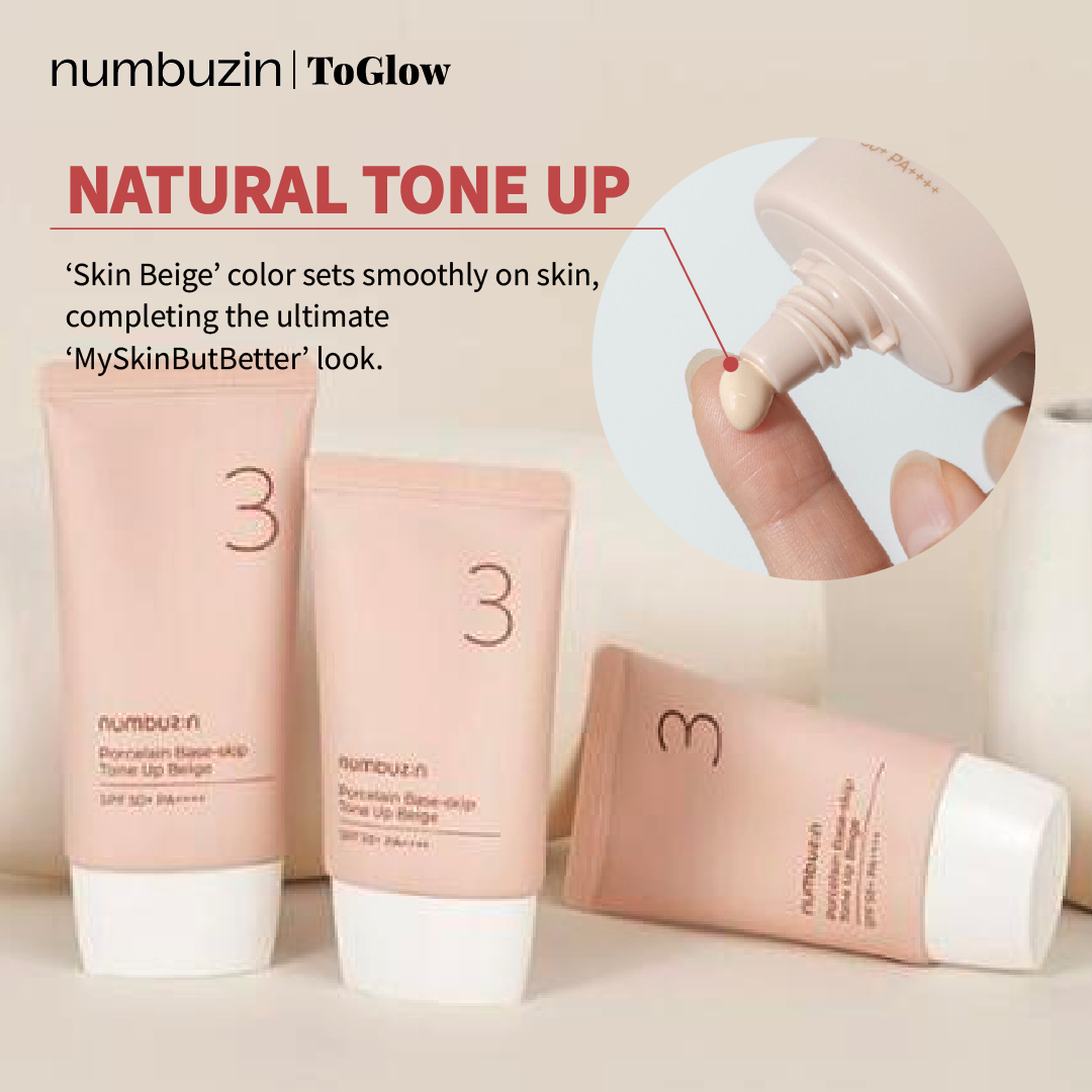 [numbuzin] No.3 Porcelain Base-skip Tone Up Beige SPF50+ PA++++ 50ml | Tone-Up Sunscreen & Skincare Base Beige