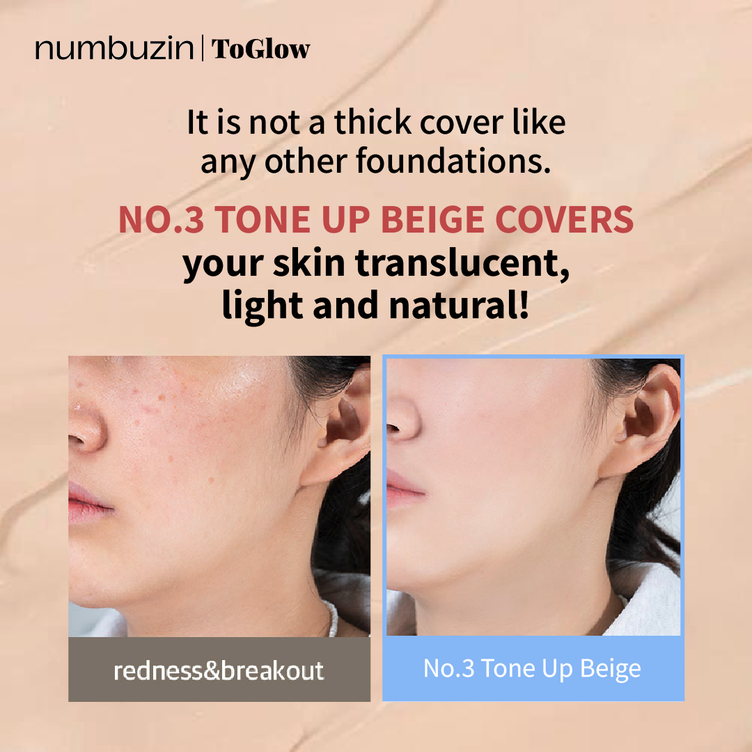 [numbuzin] No.3 Porcelain Base-skip Tone Up Beige SPF50+ PA++++ 50ml | Tone-Up Sunscreen & Skincare Base Beige