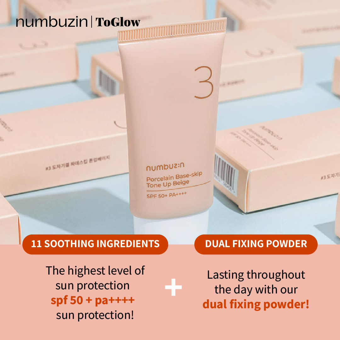 [numbuzin] No.3 Porcelain Base-skip Tone Up Beige SPF50+ PA++++ 50ml | Tone-Up Sunscreen & Skincare Base Beige