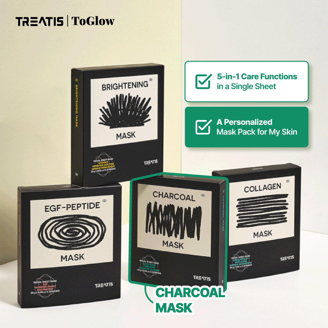 TREATIS Charcoal Mask 10pcs | Purify Pores, Control Oil
