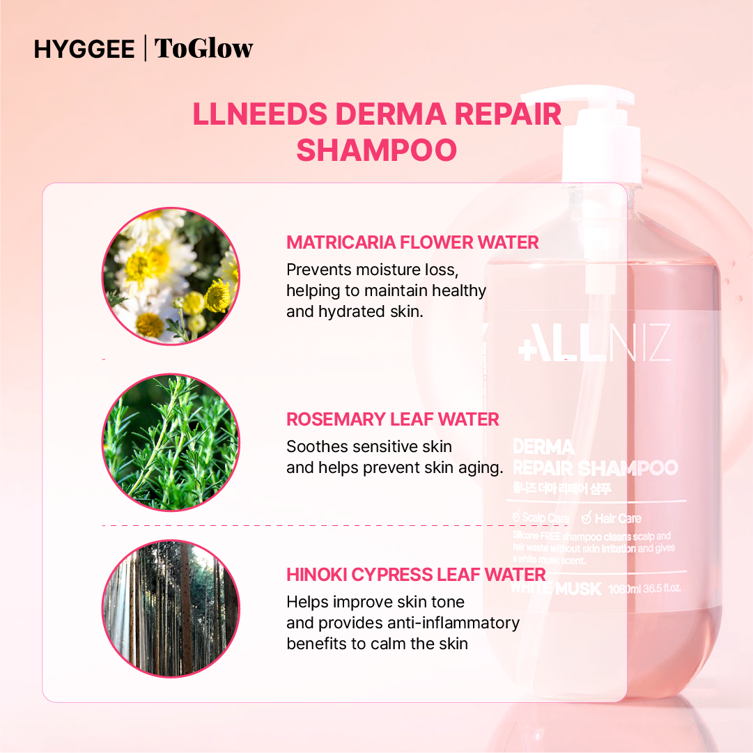 ALLNIZ Derma Repair Shampoo White Musk 1080ml | Hydrating Repair Shampoo with Spa Fragrance
