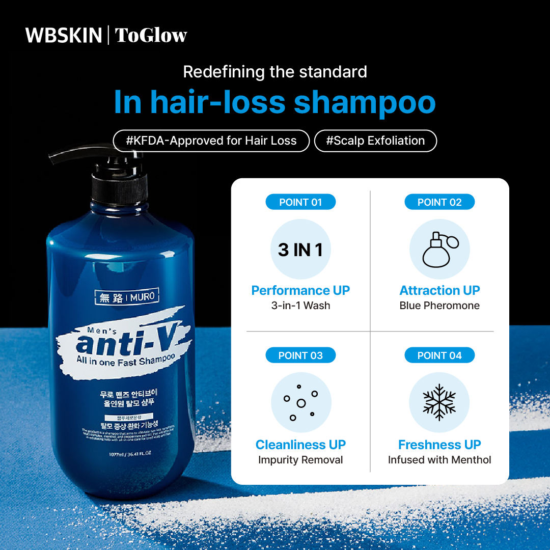 [MURO] Men’s Anti-V All-in-One Fast Shampoo (Blue Pheromone Scent) 1077ml | Cleansing & Scalp-Refreshing Men’s Shampoo