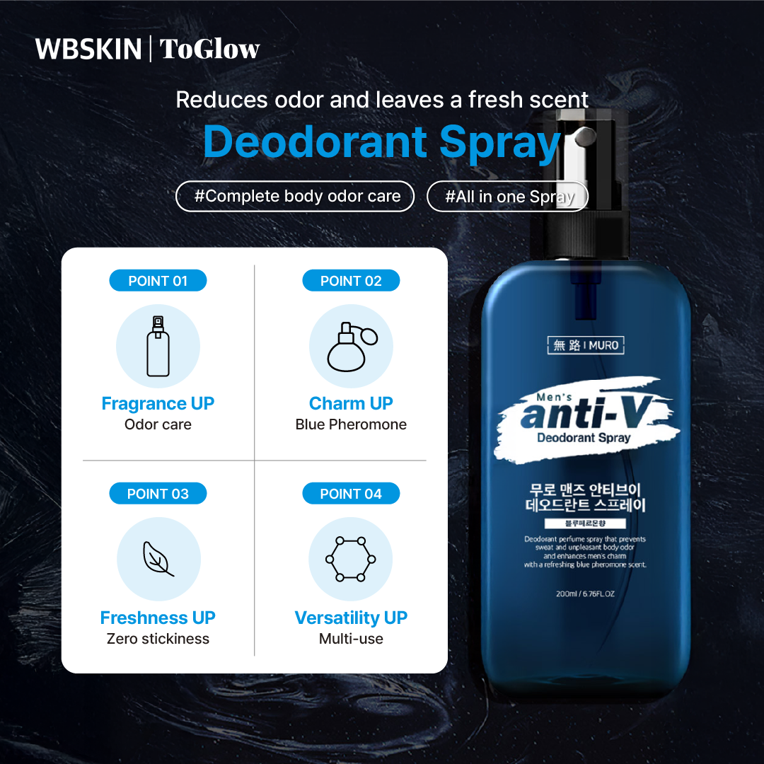 [MURO] Men’s Anti-V Deodorant Spray (Blue Pheromone Scent) 200ml | Long-Lasting Freshness & Odor Control