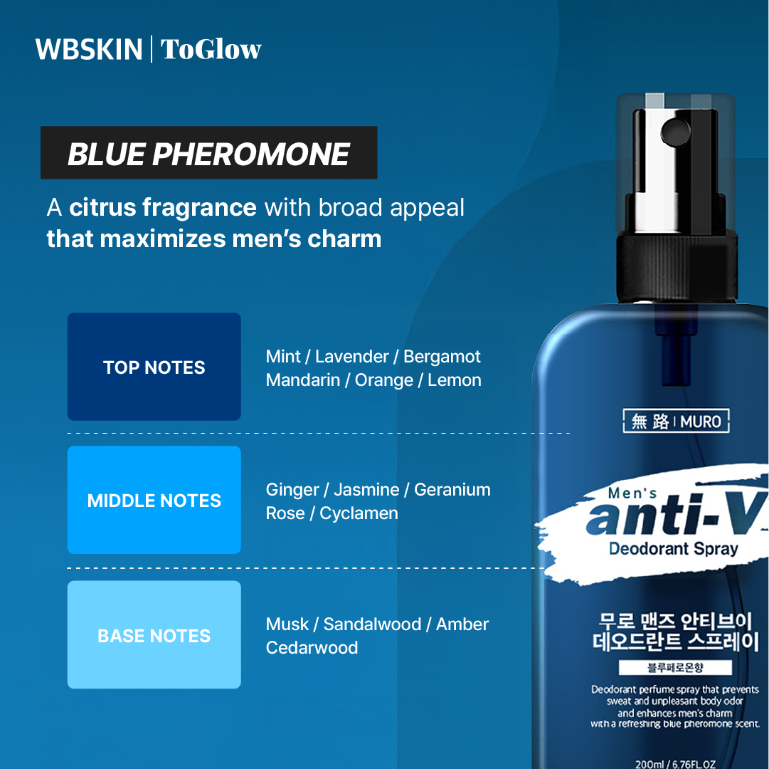 [MURO] Men’s Anti-V Deodorant Spray (Blue Pheromone Scent) 200ml | Long-Lasting Freshness & Odor Control
